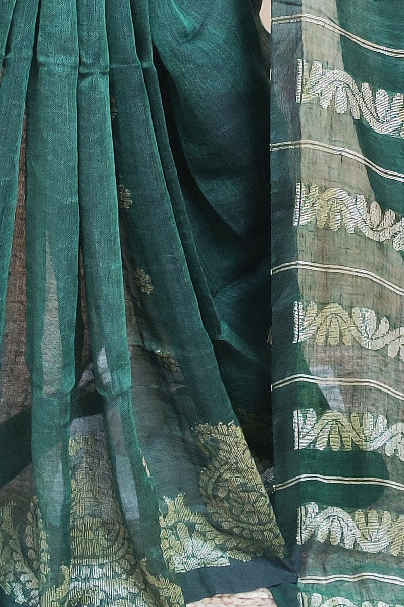 Olive Green color Handloom Linen