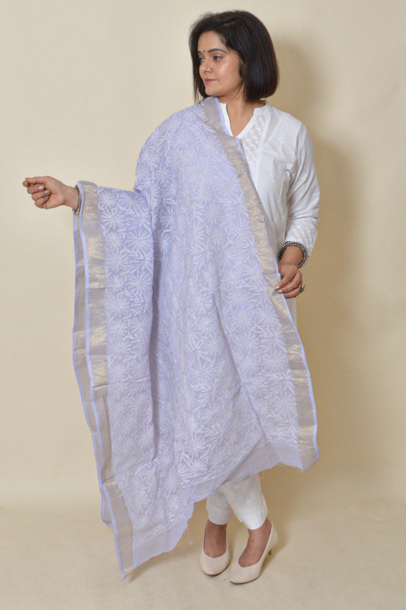 Lavender color Kota cotton Allover  Lucknowi Chikankari Dupatta