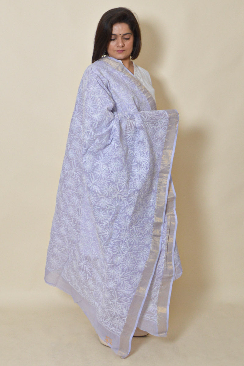 Lavender color Kota cotton Allover  Lucknowi Chikankari Dupatta