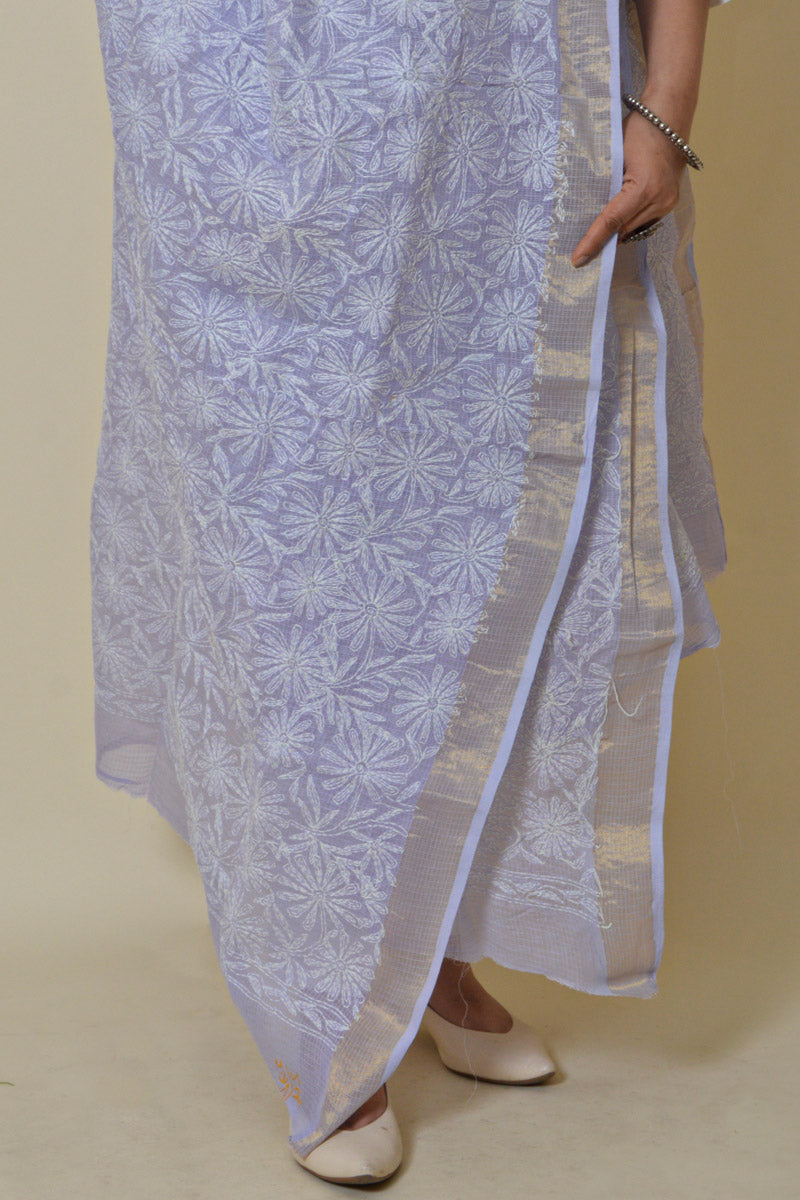 Lavender color Kota cotton Allover  Lucknowi Chikankari Dupatta