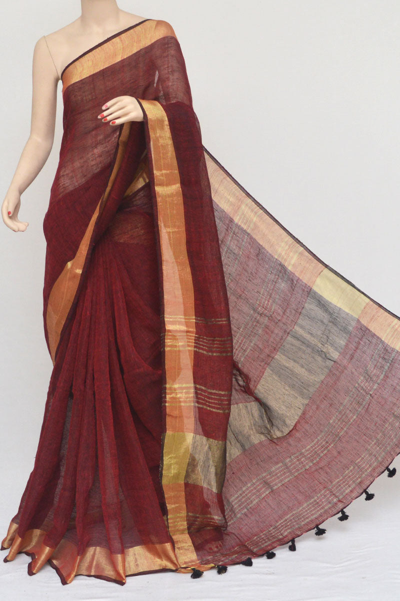 Maroon Color Handloom Linen