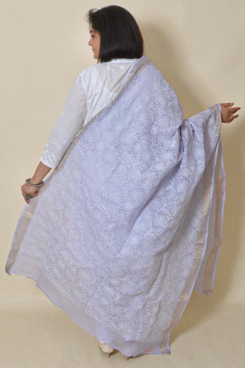 Lavender color Kota cotton Allover  Lucknowi Chikankari Dupatta