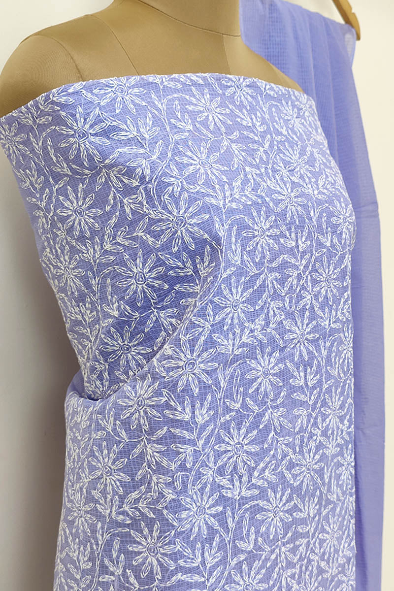 Lavender Color Kota Cotton Lucknowi Chikankari Kurta Dupatta Set