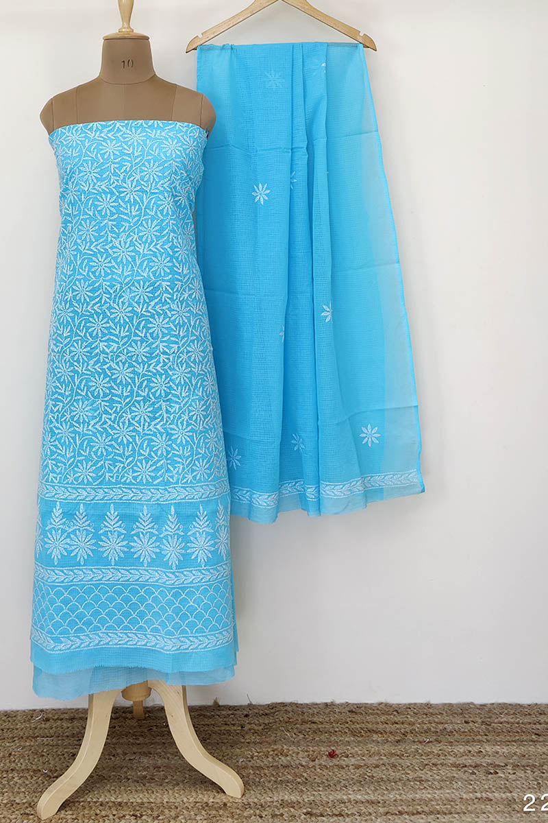 Blue Color Tepchi Work Lucknowi Chikankari Kurta Dupatta set