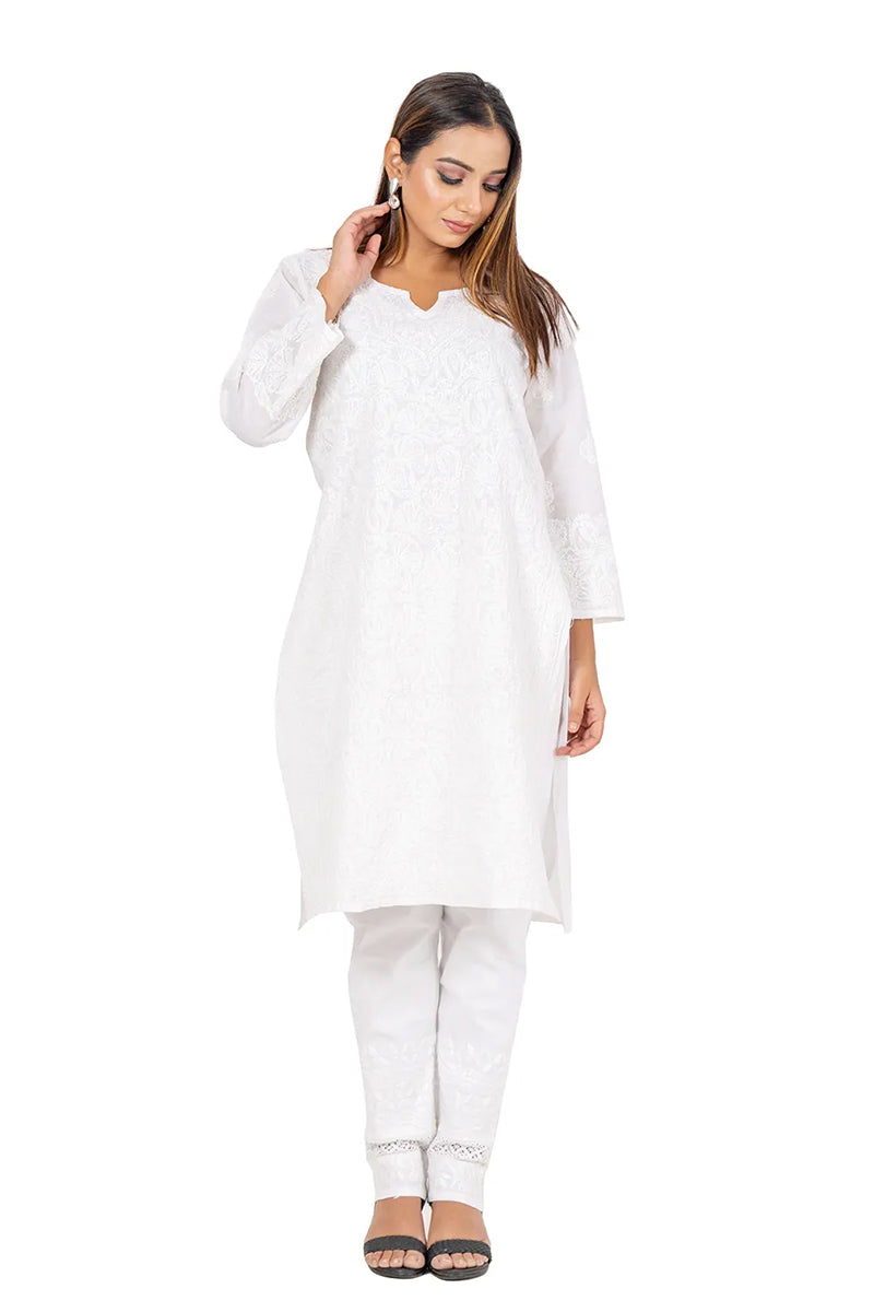 Hand Embroidered Lucknowi Chikankari Cotton White  Kurti