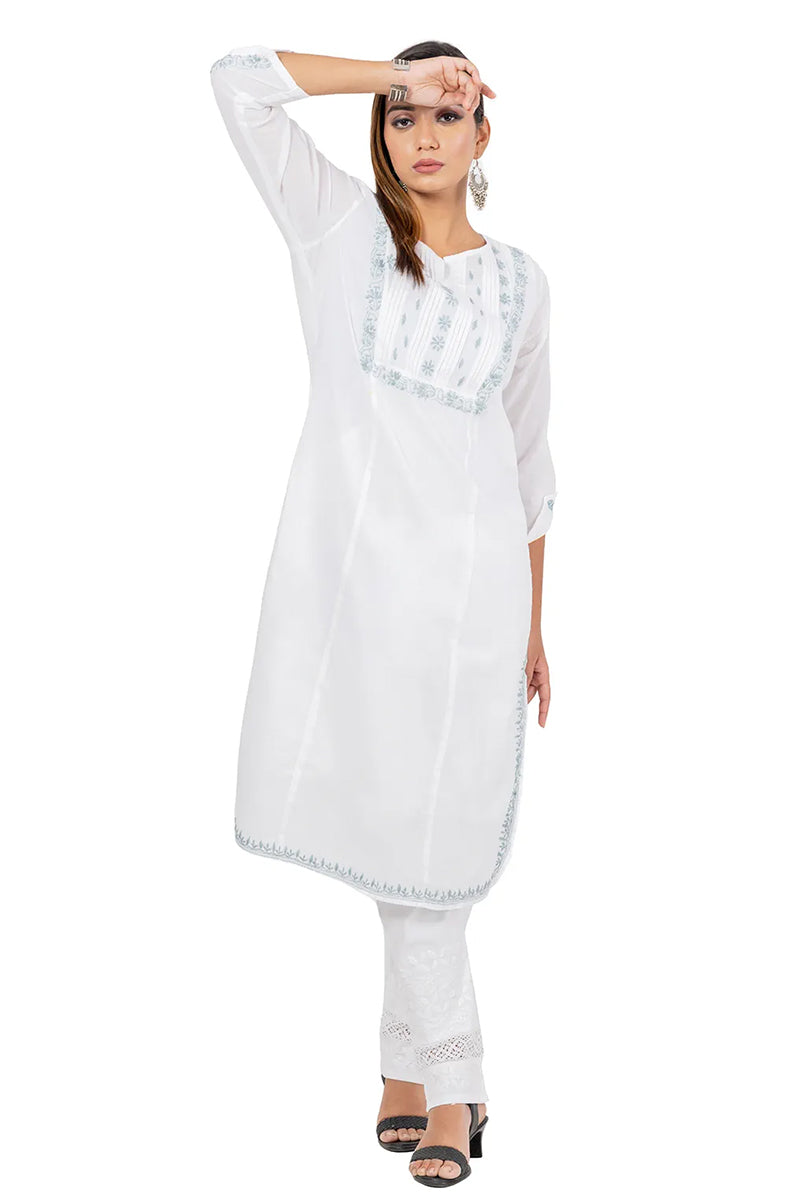 Hand Embroidered Lucknowi Chikankari White Cotton Kurti