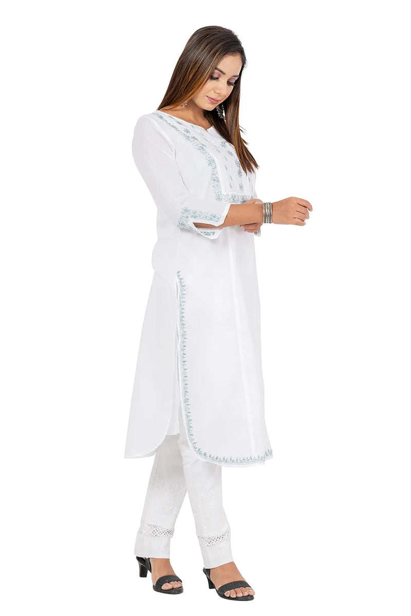 Hand Embroidered Lucknowi Chikankari White Cotton Kurti