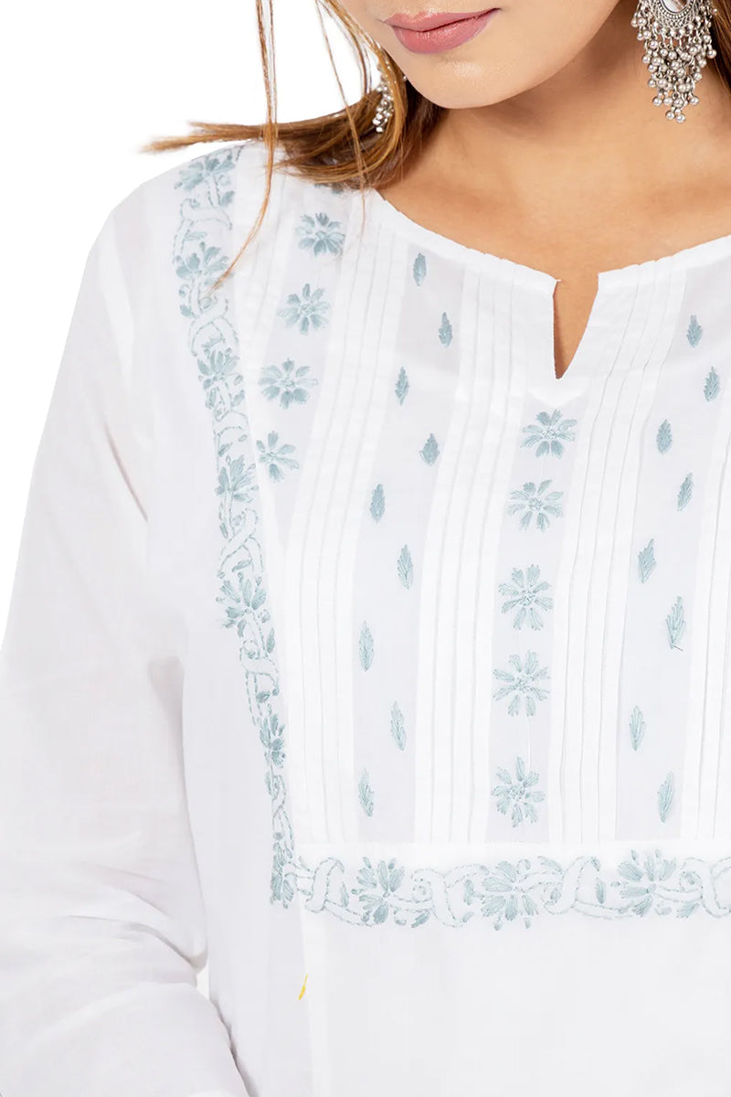 Hand Embroidered Lucknowi Chikankari White Cotton Kurti