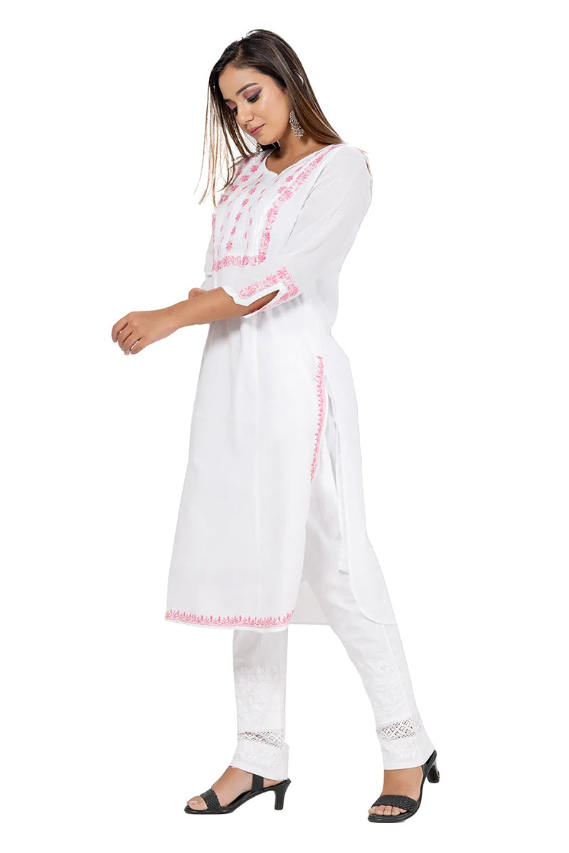 Hand Embroidered Lucknowi Chikankari White Cotton Kurti