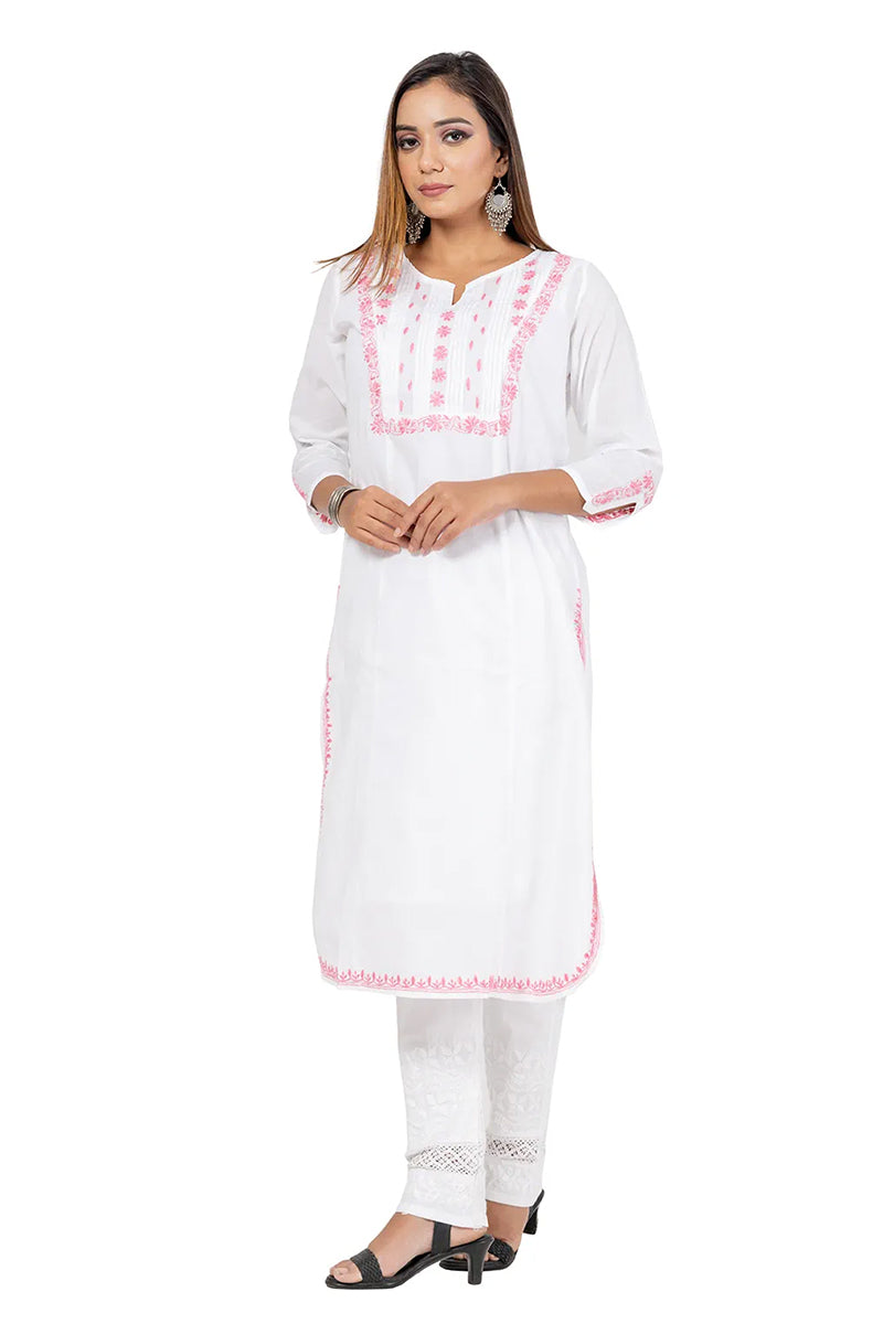 Hand Embroidered Lucknowi Chikankari White Cotton Kurti