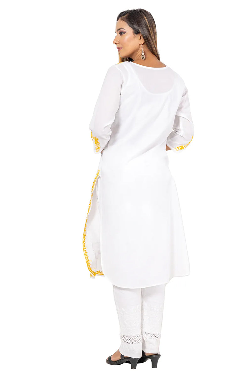 Hand Embroidered Lucknowi Chikankari White Cotton  Kurti