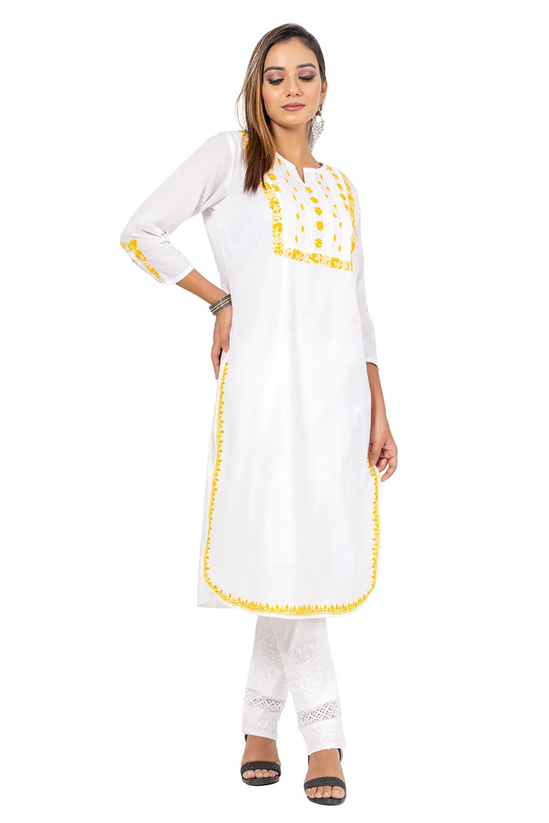 Hand Embroidered Lucknowi Chikankari White Cotton  Kurti