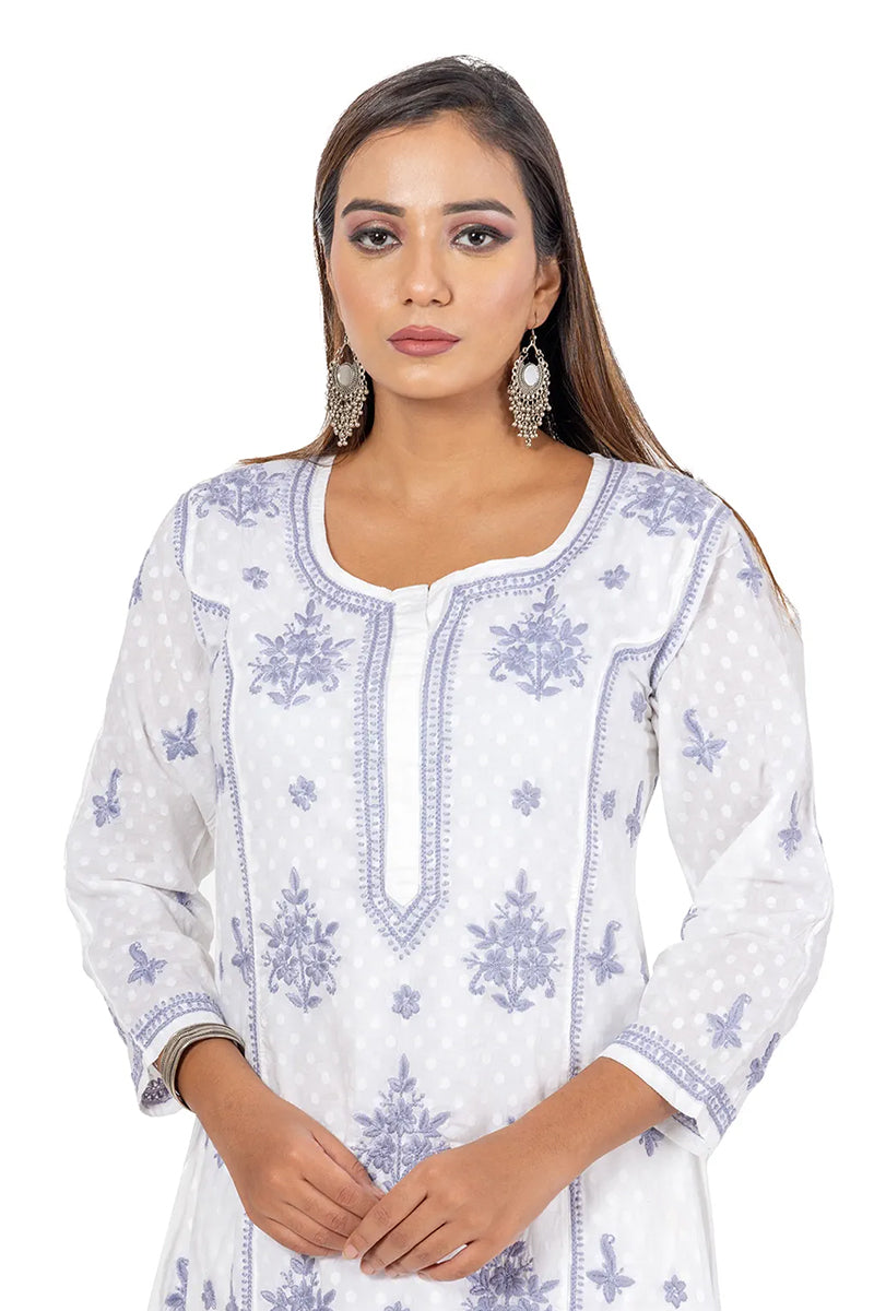 Hand Embroidered Lucknowi Chikankari White  Cotton Kurti