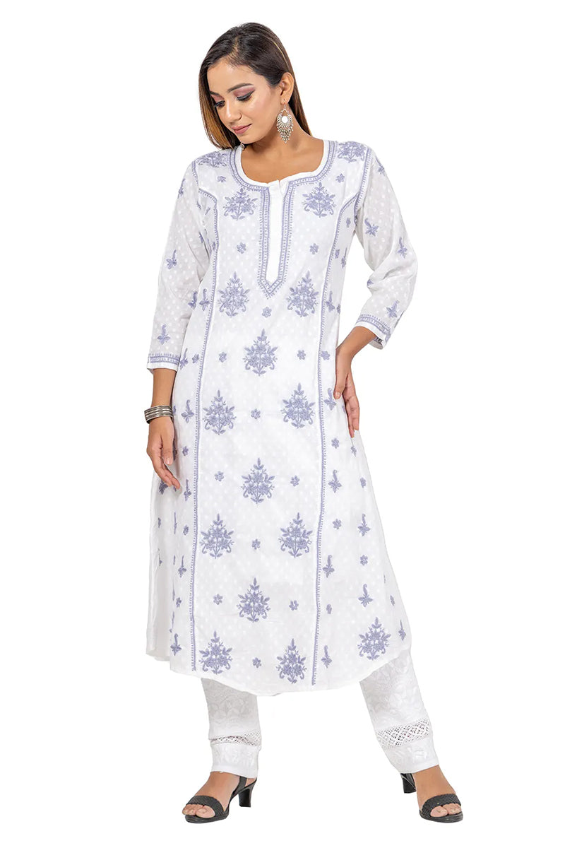 Hand Embroidered Lucknowi Chikankari White  Cotton Kurti